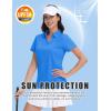 imageMAGCOMSEN Womens Golf Shirts Short Sleeve Polo Collared Tennis Shirt V Neck Quick Dry Sun Protection UPF 50Sky Blue