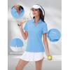 imageMAGCOMSEN Womens Golf Shirts Short Sleeve Polo Collared Tennis Shirt V Neck Quick Dry Sun Protection UPF 50Waterfall Blue