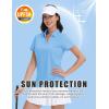 imageMAGCOMSEN Womens Golf Shirts Short Sleeve Polo Collared Tennis Shirt V Neck Quick Dry Sun Protection UPF 50Waterfall Blue