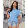 imageMAGCOMSEN Womens Polo Shirts Cotton Short Sleeve Shirt 3 Buttons Collared Shirts Summer Casual Wicking Golf TopsWaterfall Blue