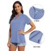 imageMAGCOMSEN Womens Polo Shirts V Neck UPF 50 Short Sleeve T Shirts Collarless Sun Protection Quick Dry Golf Tennis TopsLight Blue