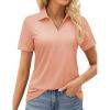 imageMAGCOMSEN Womens Golf Shirts Short Sleeve Polo Collared Tennis Shirt V Neck Quick Dry Sun Protection UPF 50Apricot
