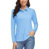 imageMAGCOMSEN Womens Long Sleeve Polo Shirts UPF 50 Golf Tops Moisture Wicking Collared Shirt Tennis 3ButtonWaterfall Blue