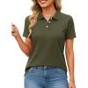 imageMAGCOMSEN Womens Polo Shirts Cotton Short Sleeve Shirt 3 Buttons Collared Shirts Summer Casual Wicking Golf TopsArmy Green