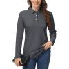 imageMAGCOMSEN Womens Polo Shirts Long Sleeve Cotton Collared T Shirt Golf Shirt Business Casual Tee Uniform Tops 3ButtonDark Gray