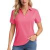 imageMAGCOMSEN Womens Polo Shirts Short Sleeve UPF 50 Sun Protection Golf Shirt V Neck Collared Tops Dry FitRose Red