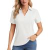 imageMAGCOMSEN Womens Polo Shirts Short Sleeve UPF 50 Sun Protection Golf Shirt V Neck Collared Tops Dry FitWhite