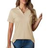 imageMAGCOMSEN Womens Polo Shirts VNeck Short Sleeve UPF 50 Sun Protection Collared Golf Shirt Work Summer TopsLtkhaki