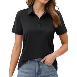 imageMAGCOMSEN Womens Polo Shirts Short Sleeve UPF 50 Golf Collared Shirt for Work Quick Dry Tennis Top Moisture WickBlack