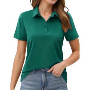 imageMAGCOMSEN Womens Polo Shirts Short Sleeve UPF 50 Golf Collared Shirt for Work Quick Dry Tennis Top Moisture WickEmerald Green