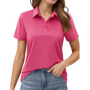 imageMAGCOMSEN Womens Polo Shirts Short Sleeve UPF 50 Golf Collared Shirt for Work Quick Dry Tennis Top Moisture WickHot Pink