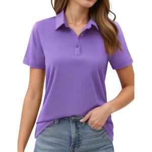 imageMAGCOMSEN Womens Polo Shirts Short Sleeve UPF 50 Golf Collared Shirt for Work Quick Dry Tennis Top Moisture WickLight Purple