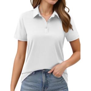 imageMAGCOMSEN Womens Polo Shirts Short Sleeve UPF 50 Golf Collared Shirt for Work Quick Dry Tennis Top Moisture WickWhite