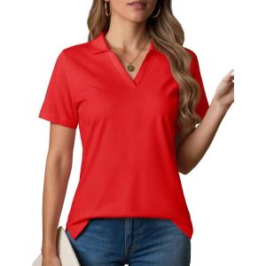 imageMAGCOMSEN Womens Polo Shirts VNeck Short Sleeve UPF 50 Sun Protection Collared Golf Shirt Work Summer TopsTruered