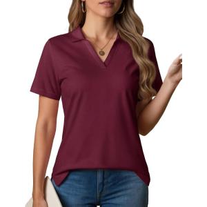 imageMAGCOMSEN Womens Polo Shirts VNeck Short Sleeve UPF 50 Sun Protection Collared Golf Shirt Work Summer TopsWinered