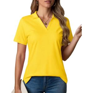 imageMAGCOMSEN Womens Polo Shirts VNeck Short Sleeve UPF 50 Sun Protection Collared Golf Shirt Work Summer TopsYellow