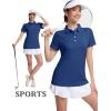 imageMAGCOMSEN Womens Polo Shirts UPF 50 Sun Protection 4 Buttons Casual Work Quick Dry Short Sleeve Collared Golf ShirtDark Blue