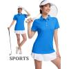 imageMAGCOMSEN Womens Polo Shirts UPF 50 Sun Protection 4 Buttons Casual Work Quick Dry Short Sleeve Collared Golf ShirtSea Blue