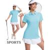 imageMAGCOMSEN Womens Polo Shirts UPF 50 Sun Protection 4 Buttons Casual Work Quick Dry Short Sleeve Collared Golf ShirtWater Blue