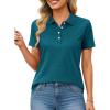 imageMAGCOMSEN Womens Polo Shirts UPF 50 Sun Protection 4 Buttons Casual Work Quick Dry Short Sleeve Collared Golf ShirtPeacock Blue