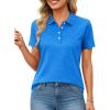imageMAGCOMSEN Womens Polo Shirts UPF 50 Sun Protection 4 Buttons Casual Work Quick Dry Short Sleeve Collared Golf ShirtSea Blue