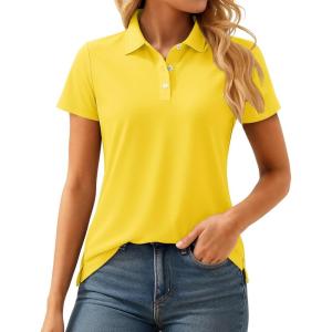 imageMAGCOMSEN Womens Polo Shirts UPF 50 Sun Protection 4 Buttons Casual Work Quick Dry Short Sleeve Collared Golf ShirtYellow