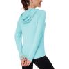 imageMAGCOMSEN Womens UPF 80 Sun Protection Hoodie Shirt Long Sleeve Outdoor Hiking Fishing Rash Guard with PocketLight Lake Blue