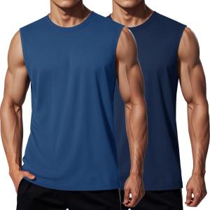 imageMAGCOMSEN 2 Pack Mens UPF 80 Tank Tops Quick Dry Workout Gym Sleeveless Muscle Shirts Cooling Summer Beach Swim ShirtBluegrayNavy