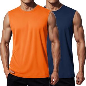 imageMAGCOMSEN 2 Pack Mens UPF 80 Tank Tops Quick Dry Workout Gym Sleeveless Muscle Shirts Cooling Summer Beach Swim ShirtNavyOrange