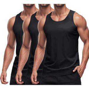 imageMAGCOMSEN 3 Pack Mens UPF 50 Tank Top Quick Dry Summer Workout Muscle Sleeveless Shirts for Swim Beach BodybuildingBlackBlackBlack