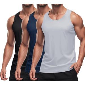 imageMAGCOMSEN 3 Pack Mens UPF 50 Tank Top Quick Dry Summer Workout Muscle Sleeveless Shirts for Swim Beach BodybuildingBlackNavyLight Grey