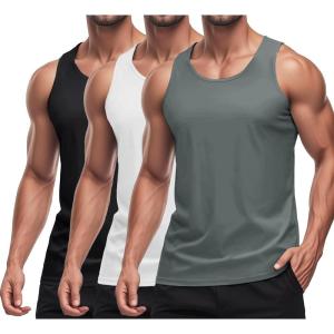 imageMAGCOMSEN 3 Pack Mens UPF 50 Tank Top Quick Dry Summer Workout Muscle Sleeveless Shirts for Swim Beach BodybuildingBlackWhiteDark Grey