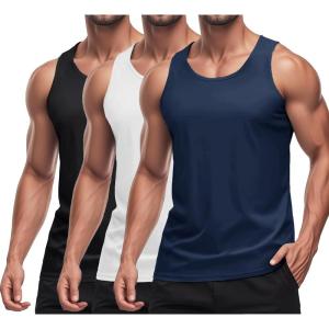 imageMAGCOMSEN 3 Pack Mens UPF 50 Tank Top Quick Dry Summer Workout Muscle Sleeveless Shirts for Swim Beach BodybuildingBlackWhiteNavy