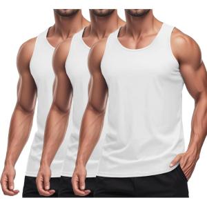 imageMAGCOMSEN 3 Pack Mens UPF 50 Tank Top Quick Dry Summer Workout Muscle Sleeveless Shirts for Swim Beach BodybuildingWhiteWhiteWhite
