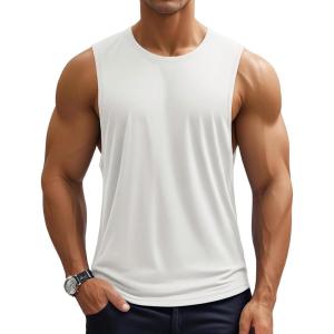 imageMAGCOMSEN Mens Tank Top Performance Sleeveless Muscle T Shirts Athletic Workout Shirt for Bodybuilding White 2XL