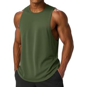 imageMAGCOMSEN Mens Tank Top Sleeveless Muscle Shirts Quick Dry Workout Gym Cut Off Shirt Lightweight Summer Bodybuilding TeeArmy Green