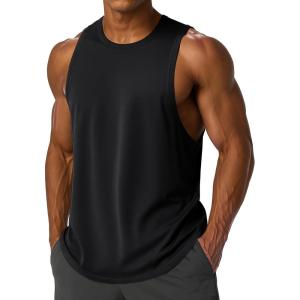 imageMAGCOMSEN Mens Tank Top Sleeveless Muscle Shirts Quick Dry Workout Gym Cut Off Shirt Lightweight Summer Bodybuilding TeeBlack