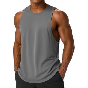 imageMAGCOMSEN Mens Tank Top Sleeveless Muscle Shirts Quick Dry Workout Gym Cut Off Shirt Lightweight Summer Bodybuilding TeeMedium Grey