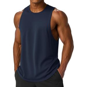imageMAGCOMSEN Mens Tank Top Sleeveless Muscle Shirts Quick Dry Workout Gym Cut Off Shirt Lightweight Summer Bodybuilding TeeNavy