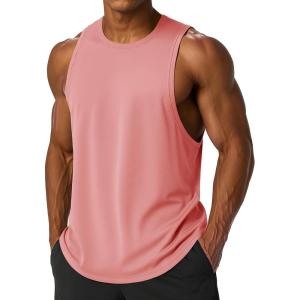 imageMAGCOMSEN Mens Tank Top Sleeveless Muscle Shirts Quick Dry Workout Gym Cut Off Shirt Lightweight Summer Bodybuilding TeePink