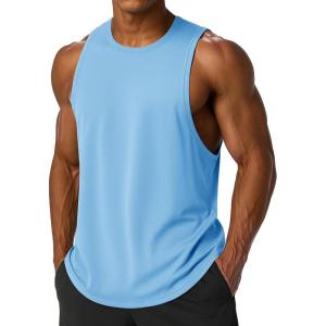 imageMAGCOMSEN Mens Tank Top Sleeveless Muscle Shirts Quick Dry Workout Gym Cut Off Shirt Lightweight Summer Bodybuilding TeeSky Blue