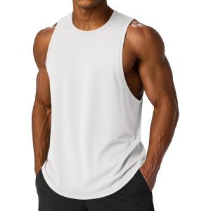 imageMAGCOMSEN Mens Tank Top Sleeveless Muscle Shirts Quick Dry Workout Gym Cut Off Shirt Lightweight Summer Bodybuilding TeeWhite