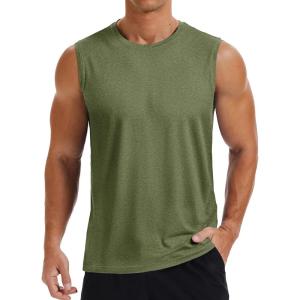 imageMAGCOMSEN Mens Tank Tops Moisture Wicking Workout Quick Dry Athletic Gym Muscle Running Sleeveless ShirtsArmy Green