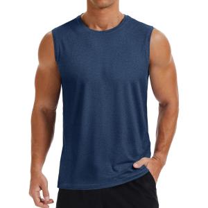 imageMAGCOMSEN Mens Tank Tops Moisture Wicking Workout Quick Dry Athletic Gym Muscle Running Sleeveless ShirtsDark Blue