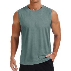 imageMAGCOMSEN Mens Tank Tops Moisture Wicking Workout Quick Dry Athletic Gym Muscle Running Sleeveless ShirtsDark Green