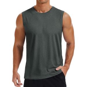 imageMAGCOMSEN Mens Tank Tops Moisture Wicking Workout Quick Dry Athletic Gym Muscle Running Sleeveless ShirtsDark Grey