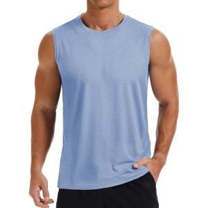 imageMAGCOMSEN Mens Tank Tops Moisture Wicking Workout Quick Dry Athletic Gym Muscle Running Sleeveless ShirtsIndigo