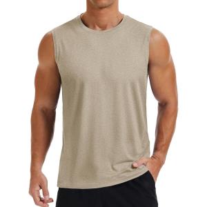imageMAGCOMSEN Mens Tank Tops Moisture Wicking Workout Quick Dry Athletic Gym Muscle Running Sleeveless ShirtsKhaki