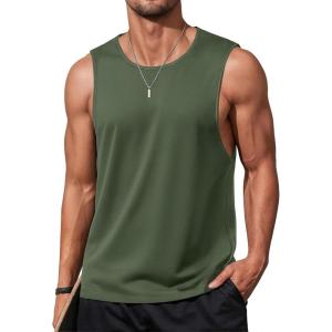 imageMAGCOMSEN Mens Tank Tops Workout Gym Sleeveless Shirts Moisture Wicking Breathable Muscle Shirt Casual Summer TanksArmy Green
