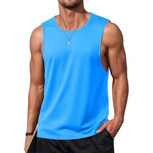 imageMAGCOMSEN Mens Tank Tops Workout Gym Sleeveless Shirts Moisture Wicking Breathable Muscle Shirt Casual Summer TanksAzure Blue